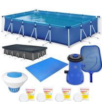 Kit Piscina 10.000 L + Capa + Forro + Filtro 220v 3028l/H + Cloro + Peneira + Flutuador