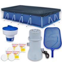 Kit Piscina 10.000 L + Forro, Capa + Filtro 110v 3600 L/H + Peneira + Flutuador + Pastilha de Cloro