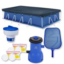 Kit Piscina 10.000l + Forro, Capa + Filtro 220v 3028l/H + Peneira + Flutuador + Pastilha de Cloro