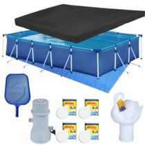 Kit Piscina 10000l + Bomba 110v 3600 L/H+ Clorador Cisne + 4 Pastilhas + Peneira + Capa e Forro