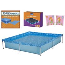 Kit Piscina 1500 Litros + Capa e Forro + Boia de Braco Rosa