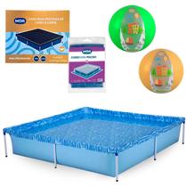 Kit Piscina 1500 Litros + Capa e Forro Mor + 2 Bolas Inflavel Verde e Laranja