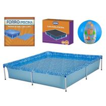 Kit Piscina 1500 Litros + Capa e Forro Mor + Bola Inflavel Azul