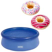 Kit Piscina 1900 Litros Mor Inflável + 2 Bóia De Copo Donuts