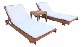 Kit Piscina 2 Espreguiçadeiras Colchonetes e Mesa de Centro