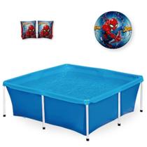 Kit Piscina 2000 Lts Mor + Bola Inflavel + Boia de Braco Homem Aranha