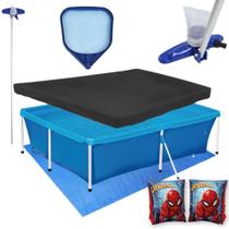 Kit Piscina 2000l + Aspirador + Peneira + Haste 1,40 M + Capa + Forro + Boia de Braco Homem Aranha