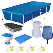 Kit Piscina 3000 L + Capa + Forro + Filtro 110v + Cloro + Peneira + Flutuador