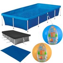 Kit Piscina 3000 Lts Mor + Capa e Forro + 2 Bolas Inflaveis Azul e Laranja