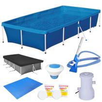 Kit Piscina 3000l + Aspirador + Capa + Forro + Flutuador + Cloro + Bomba 110v