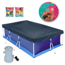 Kit Piscina 3700 L Capa e Forro e Bomba 110v + Boia e Bola Inflavel Princesa Mor