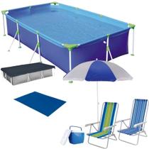 Kit Piscina 3700 L + Capa e Forro + Guarda Sol 2 Cadeiras e Termica 18l