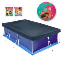 Kit Piscina 3700 L com Capa e Forro Mor + Boia de Braco e Bola Inflavel Princesa