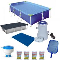 Kit Piscina 3700 L + Forro + Capa + Filtro 110v + Peneira + Cloro + Flutuador