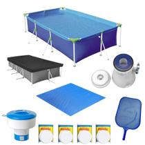 Kit Piscina 3700l + Flutuador, Capa, Forro, Peneira, Cloro e Filtro