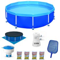 Kit Piscina 4500 Lt + Forro + Capa + Filtro 2200 L/H 110v + Cloro + Peneira + Flutuador Mor