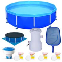 Kit Piscina 4500 Lt + Forro + Capa + Filtro 2200 L/H 110v + Cloro + Peneira + Flutuador