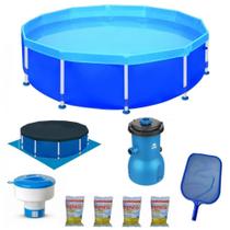 Kit Piscina 4500 Lt + Forro + Capa + Filtro 3028 L/H 110v + Cloro + Peneira + Flutuador Mor