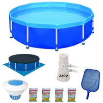 Kit Piscina 4500 Lt + Forro + Capa + Filtro 3600 L/H 220v + Cloro + Peneira + Flutuador Mor