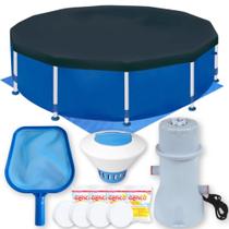 Kit Piscina 4500 Lt + Forro + Capa + Filtro 3600 L/H 220v + Cloro + Peneira Netuno + Flutuador