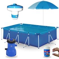 Kit Piscina 5000 L + Bomba 220v 3028 L/H + Guarda Sol 1,50 M + Mini Clorador + 50 Mini Pastilhas Dicloro Bioclor 2 G