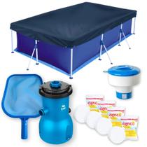 Kit Piscina 5000 L + Capa + Forro + Filtro 110v 3028 L/H Bel + Clorador + Peneira + Cloro