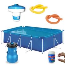 Kit Piscina 5000 L + Filtro 3028 L/H 110v + Mini Clorador + 50 Mini Pastilhas 2 G Dicloro Bioclor + 2 Boias Espaguete