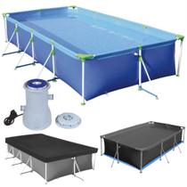 Kit Piscina 5000 L Premium com Capa + Forro + Bomba Filtro 110v 2.200 L/H Mor