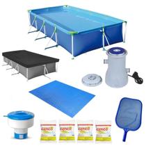 Kit Piscina 5000 Litros + Capa + Forro + Filtro 110v + Cloro + Peneira + Flutuador