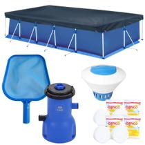 Kit Piscina 6200 L + Forro e Capa + Filtro 220v 2006l//H + Cloro + Peneira + Flutuador