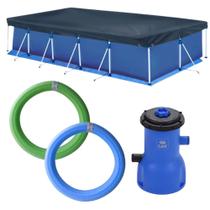 Kit Piscina 6200 L Premium Estrutural + Capa e Forro para Protecao + Bomba Filtro 220v 3028l/H