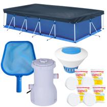 Kit Piscina 7600 L + Forro + Capa + Filtro 110v 2.200 L/H + Cloro + Peneira + Flutuador