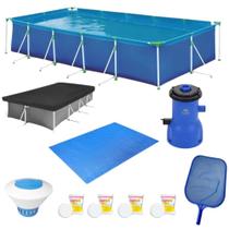 Kit Piscina 7600 L + Forro+ Capa + Filtro 220v 3028l/H + Cloro + Peneira + Flutuador