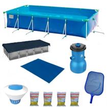 Kit Piscina 7600 L + Forro + Capa + Filtro 3028l/H 110v + Cloro + Peneira + Flutuador