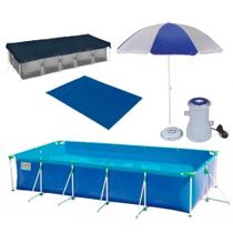 Kit Piscina 7600 L Mor + Bomba Filtro 110v + Capa + Forro + Guarda Sol