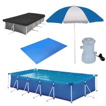 Kit Piscina 7600 L Mor + Bomba Filtro 220v + Capa + Forro + Guarda Sol