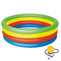 Kit Piscina Banheira Arco Iris Inflável 550 Litros + Inflador Sanfonado - Mor