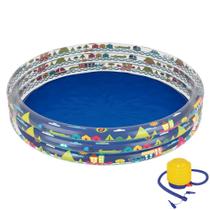 Kit Piscina Banheira Inflável Infantil 450 Litros Redonda + Inflador Sanfonado - Mor