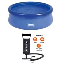 Kit Piscina Borda Inflável PVC 3400 Litros Cor Azul Com Kit Reparo e Bomba de Ar para Inflar e Desinflar 2 Bicos