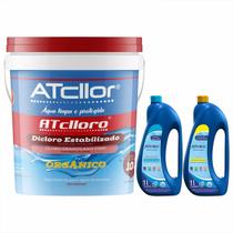 Kit Piscina Cristalina Cloro + Floculante + Algicida Clarifica e Decanta Atcllor