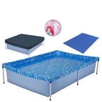 Kit Piscina de Armacao Infantil 1000l + Capa + Forro + Bola Inflavel Das Princesas Mor