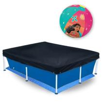 Kit Piscina de Armacao Infantil 1000l + Capa + Forro + Bola Inflavel Das Princesas