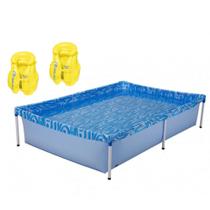 Kit Piscina de Armacao Retangular Infantil 1000l + 2 Coletes Inflaveis Infantil