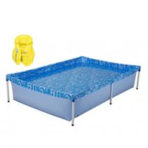 Kit Piscina de Armacao Retangular Infantil 1000l + Colete Inflavel Infantil