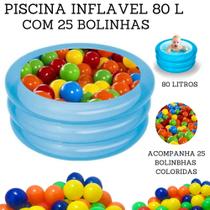 Kit Piscina de Bolinha Banheira Inflável Redonda 80 Litros + 25 Bolinhas Coloridas