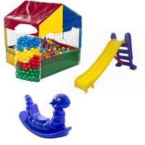 Kit Piscina de Bolinhas 1,00m 500 Bolinhas Escorregador Médio Gangorra 1 Lugar