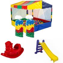Kit Piscina de Bolinhas 1,50m 1000 Bolinhas Escorregador Médio Gangorra 1 Lugar