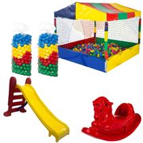 Kit Piscina de Bolinhas 1,50m 1000 Bolinhas Escorregador Médio Gangorra 1 Lugar