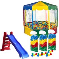 Kit Piscina de Bolinhas 2,00m Oitavada c/ 1500 Bolinhas Escorregador Grande