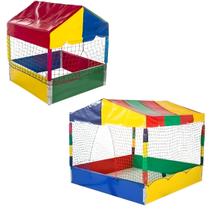 Kit Piscina de Bolinhas Quadrada 1,00m 1,50m Casinha Barraquinha Colorida Premium